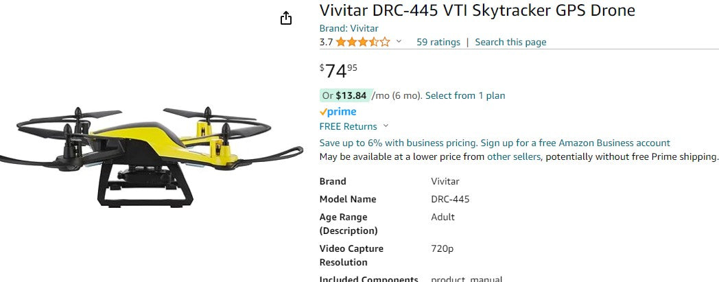 Vivitar DRC-445 VTi Sky Tracker Camera Video Drone with GPS