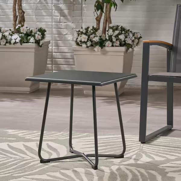 Noble House Alder Grey Square Metal Outdoor Side Table