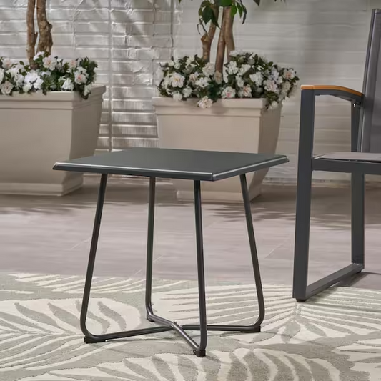 Noble House Alder Grey Square Metal Outdoor Side Table