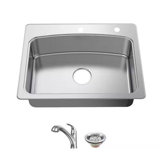 Glacier Bay 33 in. Drop-In Single Bowl 20 Gauge Stainless Steel Kitchen Sink with Pull-Out Faucet