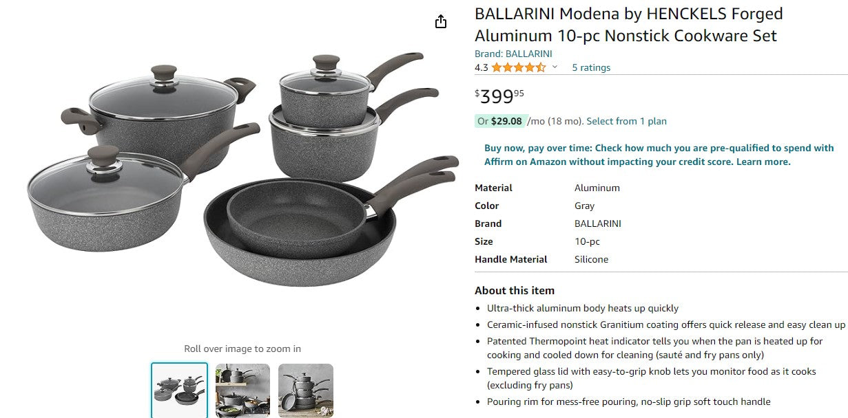 BALLARINI Modena by HENCKELS Forged Aluminum 10-pc Nonstick Cookware Set