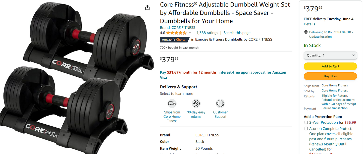 Core Home Fitness Adjustable Single Dumbbell 5-50 lbs Twistlock Textured Grip ( box 2 of 2)