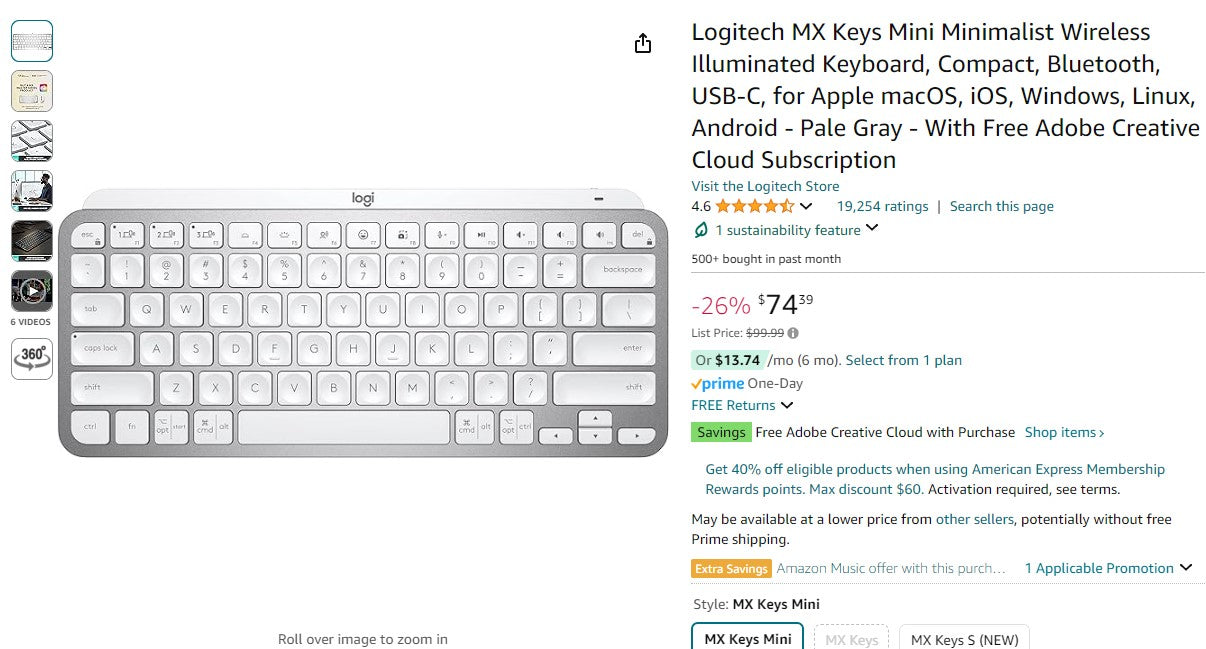 Logitech MX Keys Mini Minimalist Wireless Illuminated Keyboard, Compact, Bluetooth, USB-C. New With Minimal Outside Box Damage