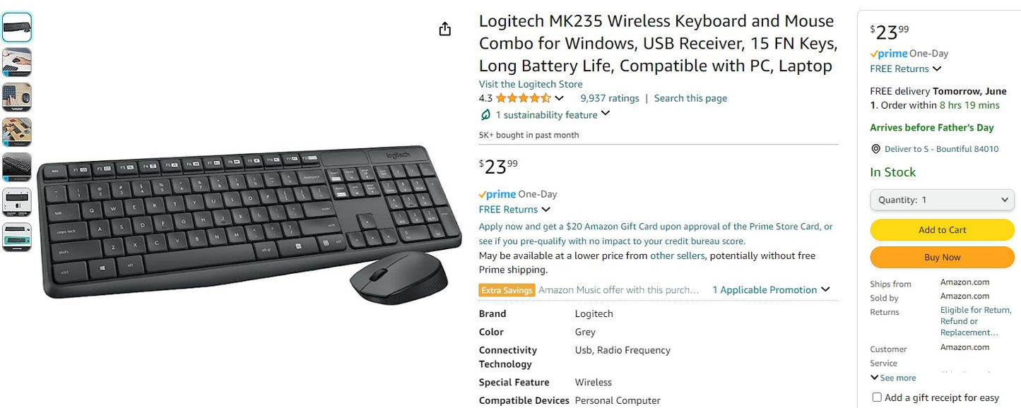 Logitech MK235 Wireless Keyboard and Mouse Combo for Windows, Slight Damage To Outer Box