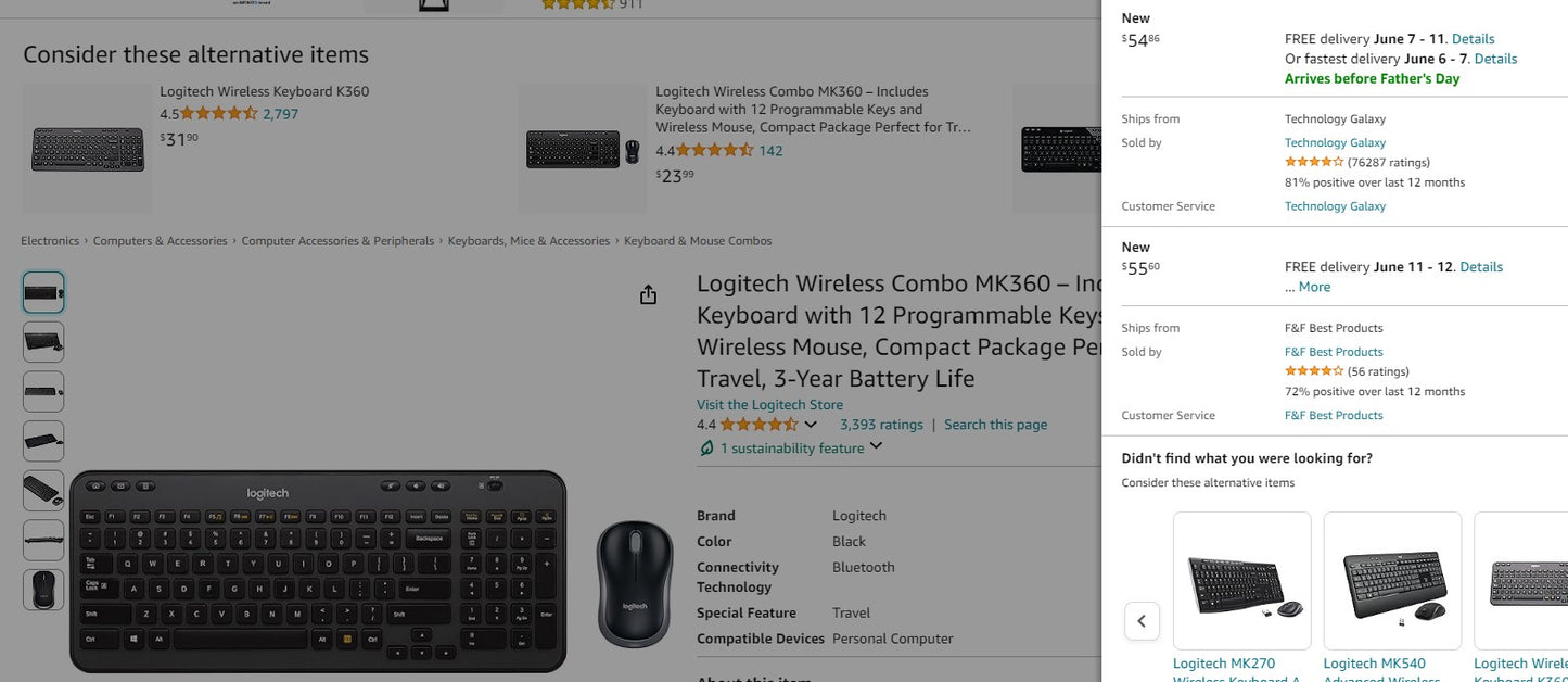 Logitech Wireless Combo MK360 – Includes Keyboard with 12 Programmable Keys and Wireless Mouse, Compact Package Perfect for Travel, 3-Year Battery Life