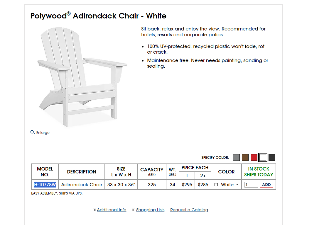 Polywood® Adirondack Chair - White