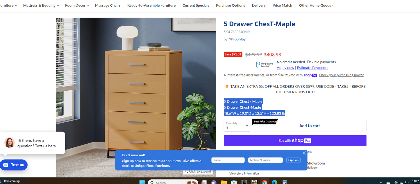 5 Drawer Chest Maple