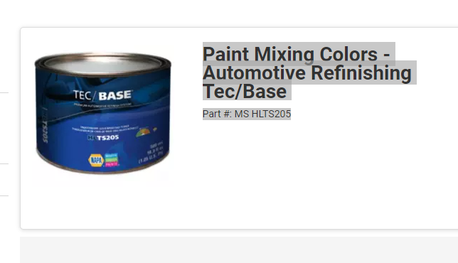 Paint Mixing Colors - Automotive Refinishing Tec/Base