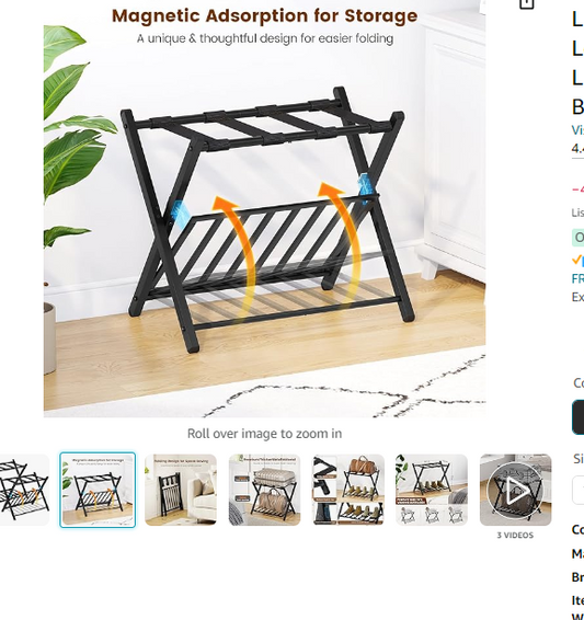 Folding Luggage Rack for Guest Room, Foldable Luggage Suitcase Stand with Unique Magnetic Locking ＆ Steel Shelf, Per Tier Hold up to 150 lb, Luggage Holders for Guest Room Bedroom Hotel,