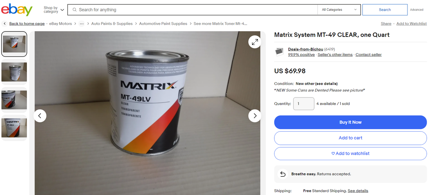 Matrix System MT-49 CLEAR, one Quart