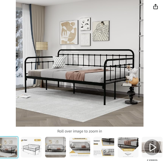 Victorian Twin Metal Daybed Frame Steel Slat Support Platform Mattress Foundation Sofa Bed for Living Room Guest Room Black