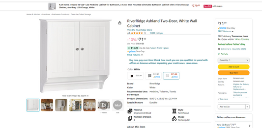 RiverRidge Ashland Two-Door, White Wall Cabinet