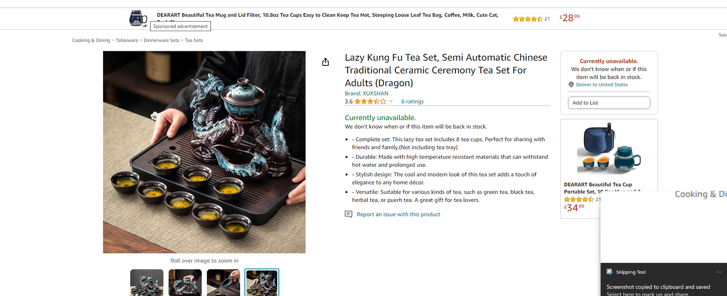 Lazy Kung Fu Tea Set, Semi Automatic Chinese Traditional Ceramic Ceremony Tea Set For Adults (Dragon)