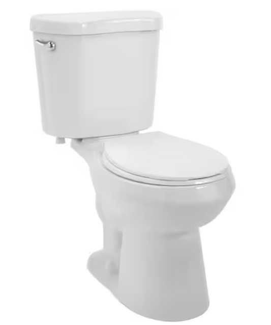 Glacier Bay 12 inch Rough In Two-Piece 1.28 GPF Single Flush Round Toilet in White Seat Included