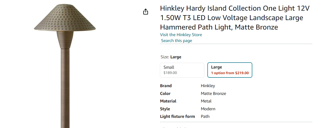 Hinkley Hardy Island Collection One Light 12V 1.50W T3 LED Low Voltage Landscape Large Hammered Path Light, Matte Bronze