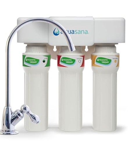 Aquasana 3-Stage Max Flow Claryum Under Sink Water Filter System - Kitchen Counter Claryum Filtration - Filters 99% Of Chlorine - Chrome Faucet - AQ-5300+.56 , White