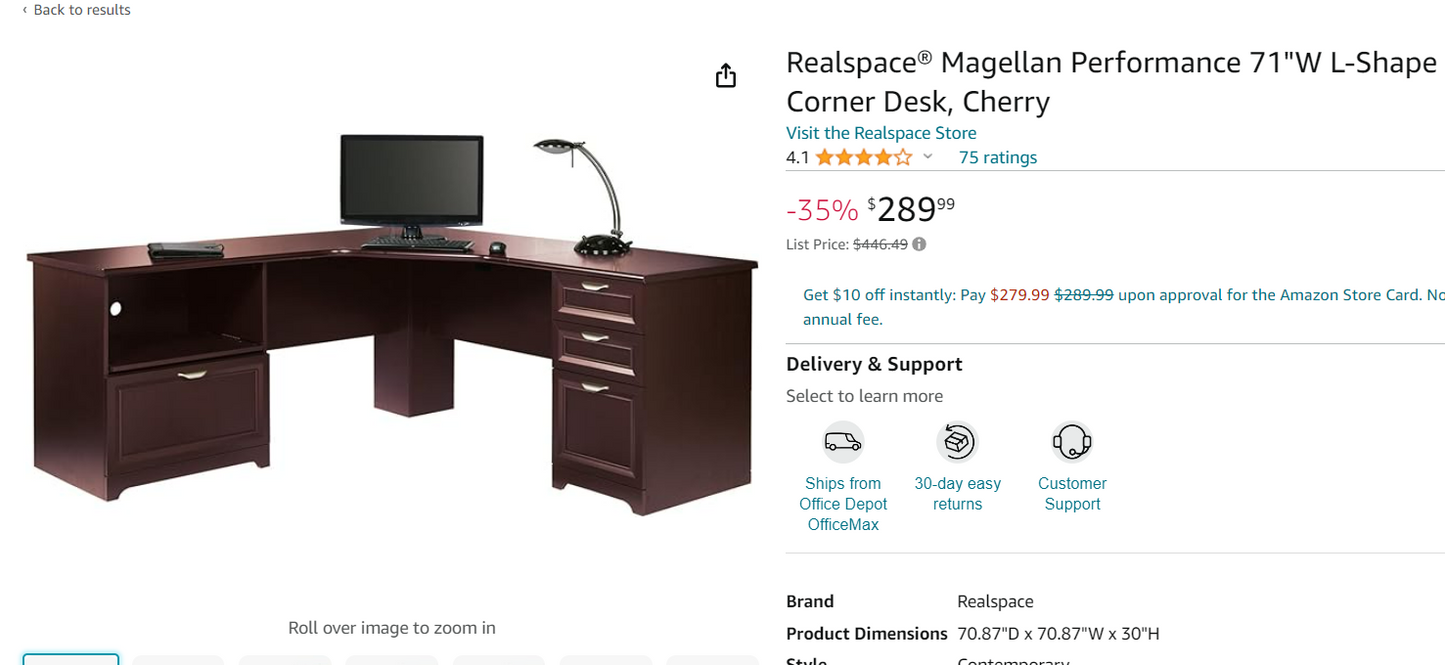 Realspace® Magellan Performance 71"W L-Shape Corner Desk, Cherry