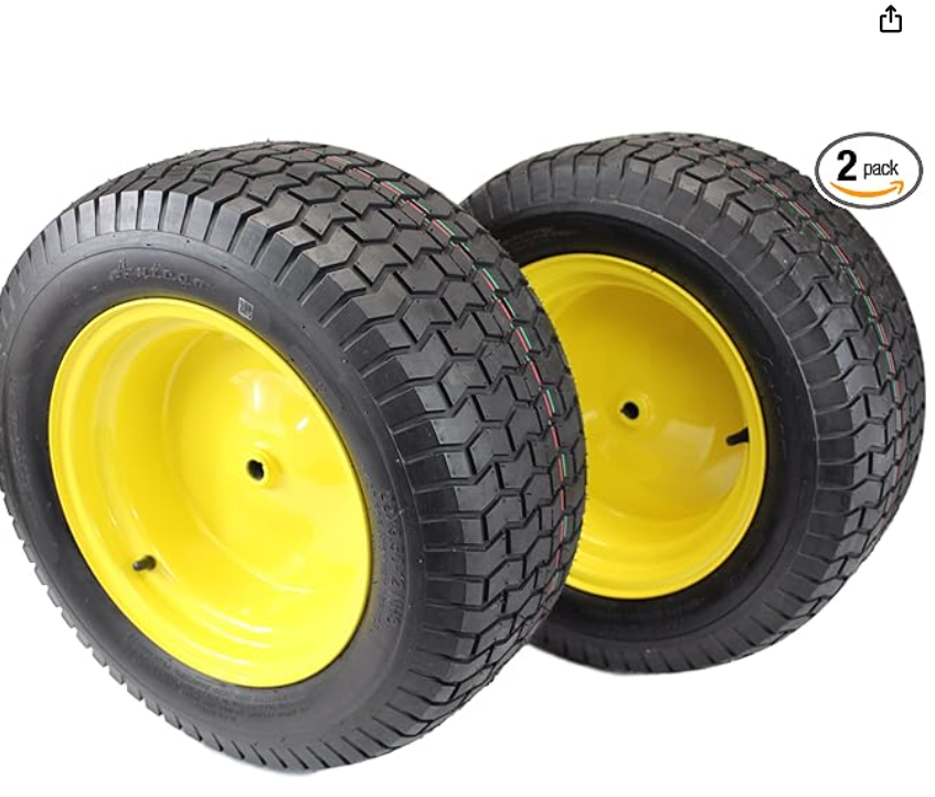 John Deere Tire & Wheel - Set of Two 22x9.50-12 Tire & Wheel Assemblies | Compatible with Various John Deere Models | JD Yellow | Tubeless | 4 Ply # GY20663