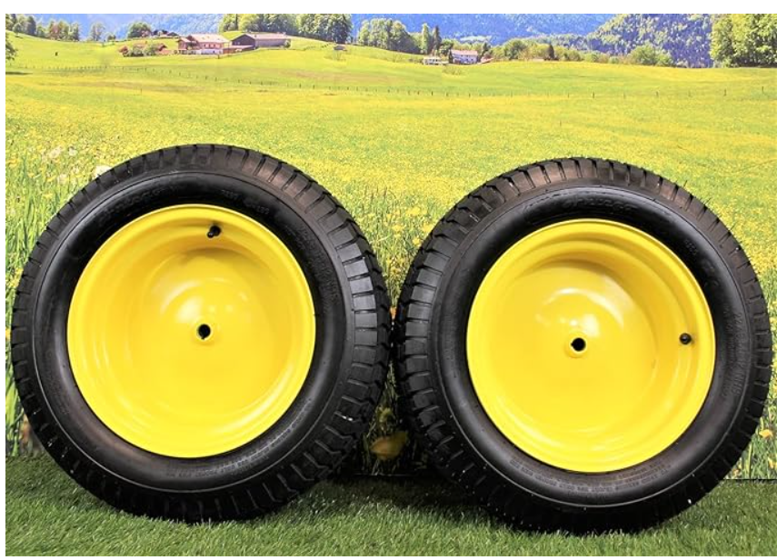 John Deere Tire & Wheel - Set of Two 22x9.50-12 Tire & Wheel Assemblies | Compatible with Various John Deere Models | JD Yellow | Tubeless | 4 Ply # GY20663