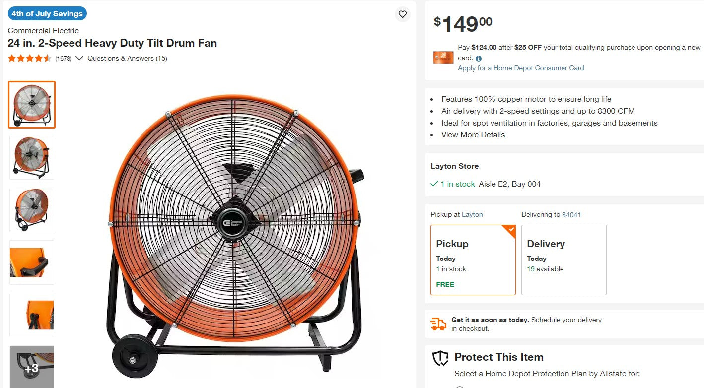 Commercial Electric 24 in. 2-Speed Heavy Duty Tilt Drum Fan