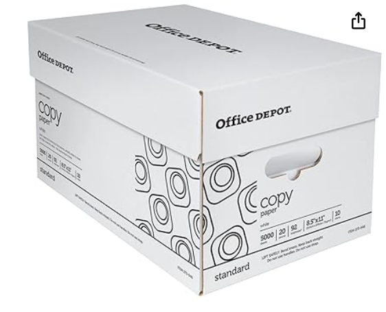 Office Depot White Copy Paper, 8 1/2in. x 11in., 20 Lb, 500 Sheets Per Ream, Case Of 10 Reams, 40402786