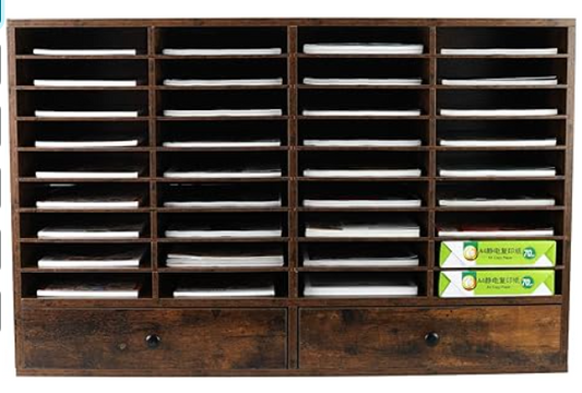 PAG Mail Sorter Organizer, Wood Literature Organizer, Student Mailbox for Classroom, Desktop Bill Paper Organizer for Office Home School, 36 Compartments, Antique Brown