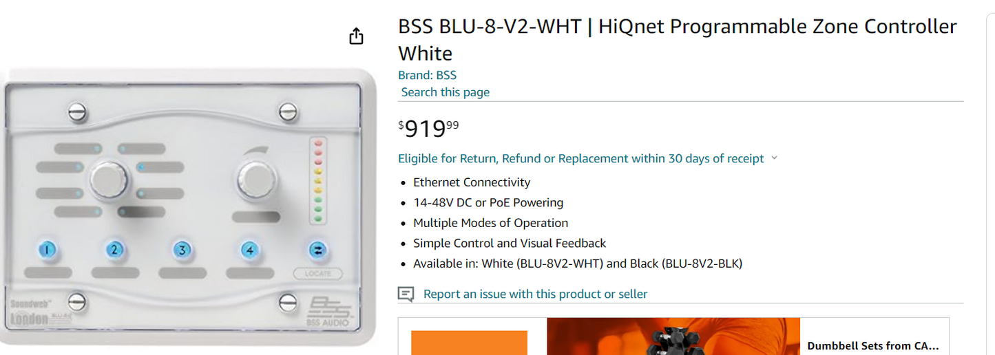 BSS BLU8-V2-WHT Programmable Zone Controller