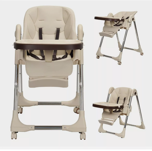 Foldable Highchair for Babies & Toddlers, Multiple Adjustable Backrest Brown