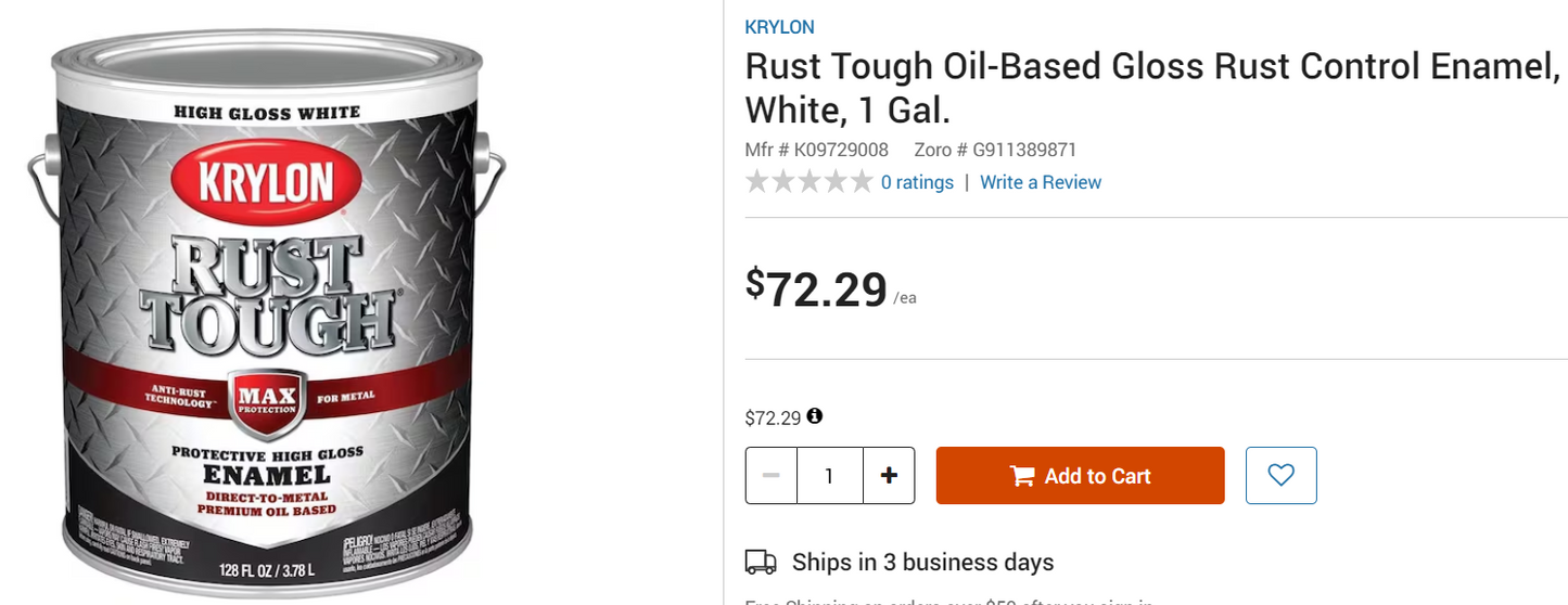 Rust Tough Oil-Based Gloss Rust Control Enamel, White, 1 Gal.