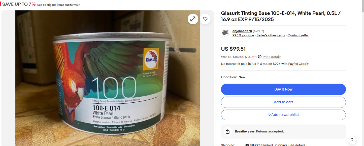 Glasurit Tinting Base 100-E-007 BRILLIANT WHITE