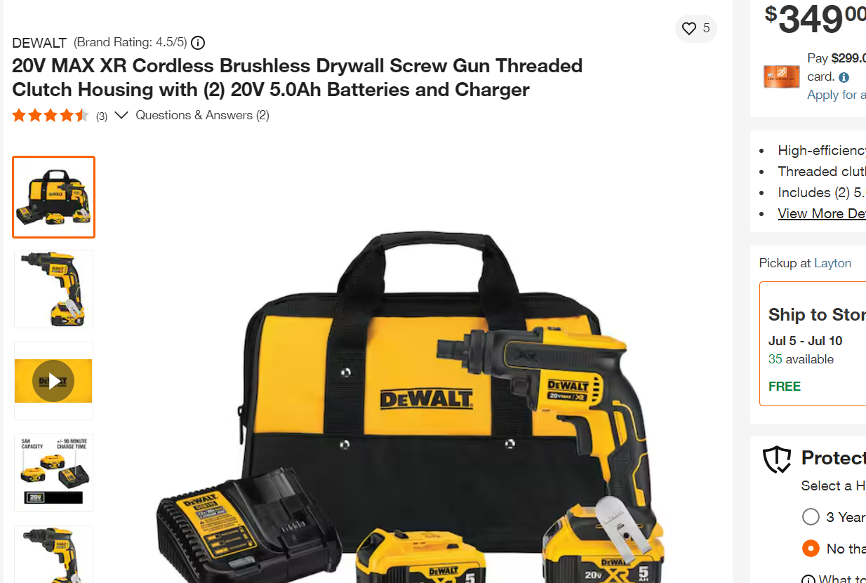 Dewalt 20V MAX XR Cordless Brushless Drywall Screw Gun Threaded Clutch Housing with (2) 20V 5.0Ah Batteries and Charger (DCF624P2)