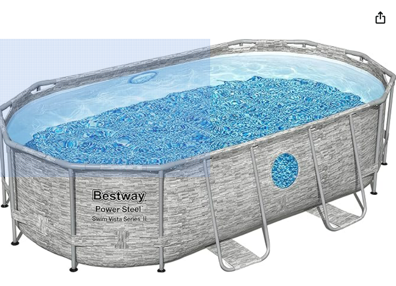 Bestway Power Steel Swim Vista Series II 14' x 8'2" x 39.5" Above Ground Pool Set, 14' x 8' x 40", Grey Stone