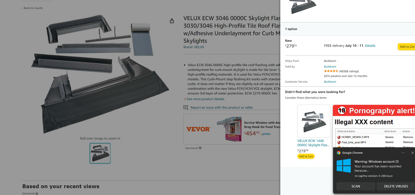 VELUX ECW 3046 0000C Skylight Flashing, 3030/3046 High-Profile Tile Roof Flashing w/Adhesive Underlayment for Curb Mount Skylights