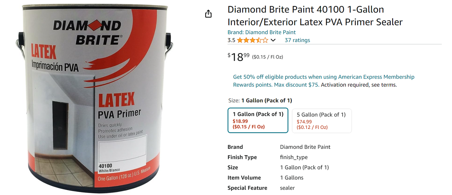 Diamond Brite Paint 40100 1-Gallon Interior/Exterior Latex PVA Primer Sealer