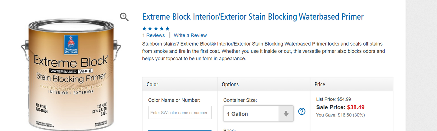 Extreme Block Interior/Exterior Stain Blocking Waterbased Primer