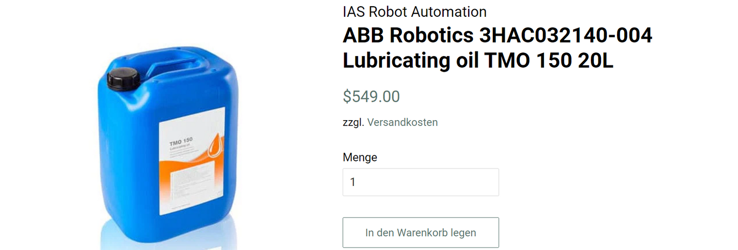 IAS Robot Automation ABB Robotics 3HAC032140-004 Lubricating oil TMO 150 20L