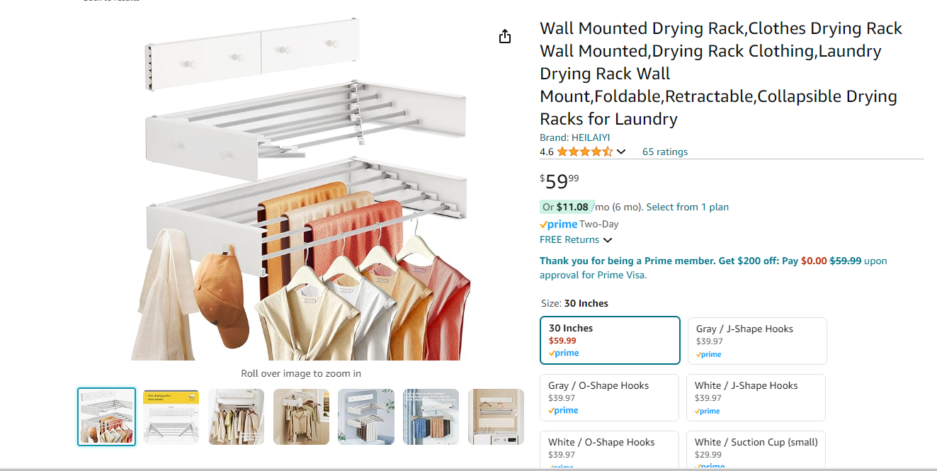 Laundry Drying Rack Collapsible: Wall Mounted Clothes Drying Rack - 31.4