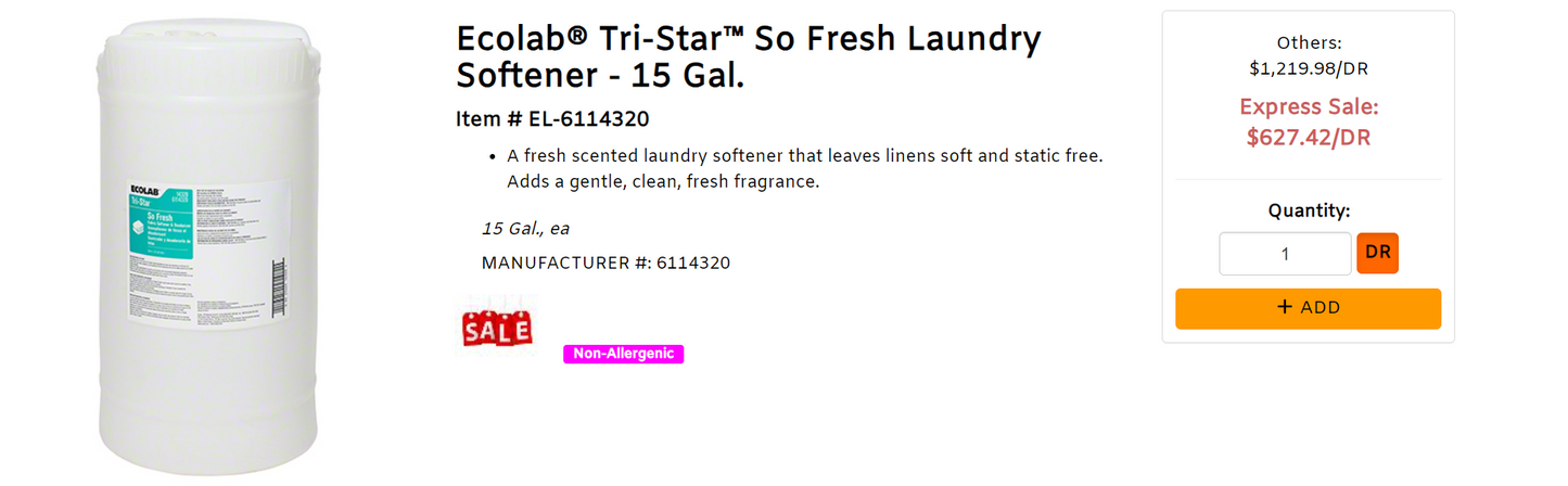 Ecolab® Tri-Star™ So Fresh Laundry Softener - 15 Gal.