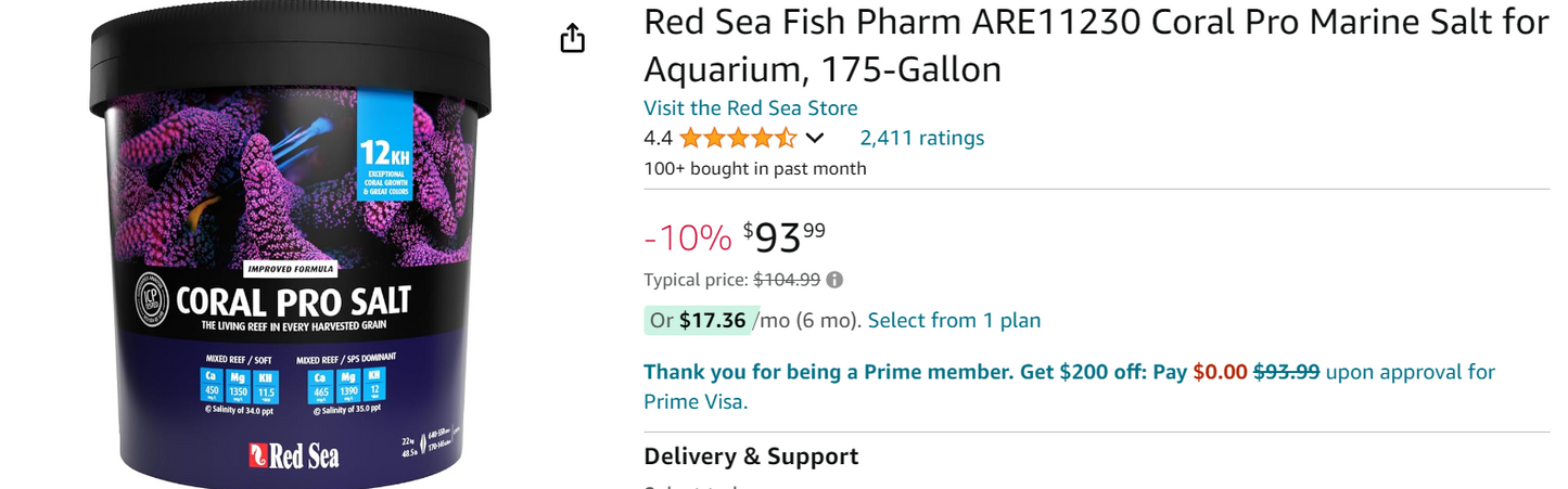 Red Sea Fish Pharm ARE11230 Coral Pro Marine Salt for Aquarium, 175-Gallon