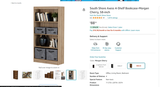 South Shore Axess 4-Shelf Bookcase-Morgan Cherry, 58-inch