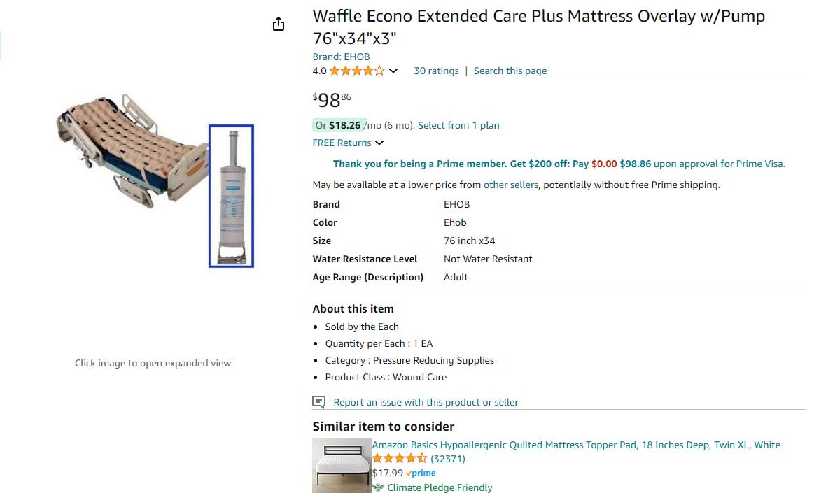 EHOB EH1004ECP EHOB Waffle Expansion Control Mattress Pad with Pump