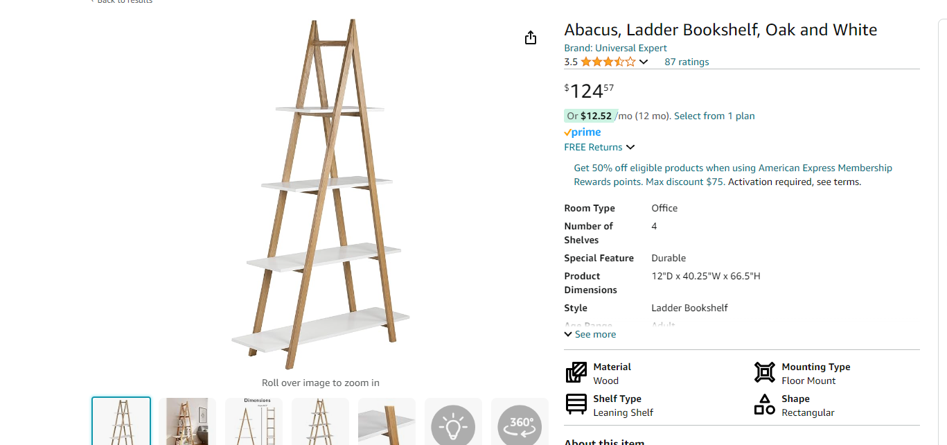 Universal Expert Abacus, Ladder Bookshelf, Oak and White