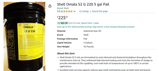 Shell Omala S2 G 220 5 gal OIL