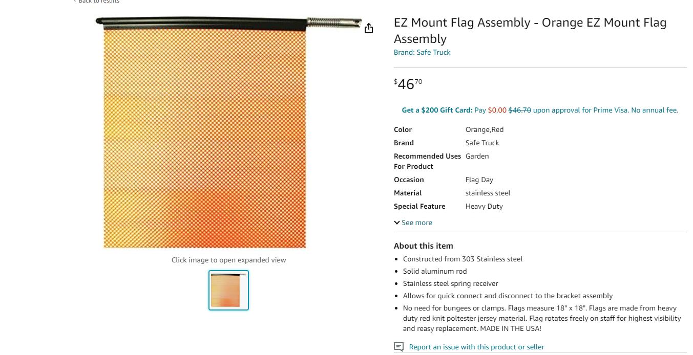 EZ Mount Flag Assembly - Orange EZ Mount Flag Assembly