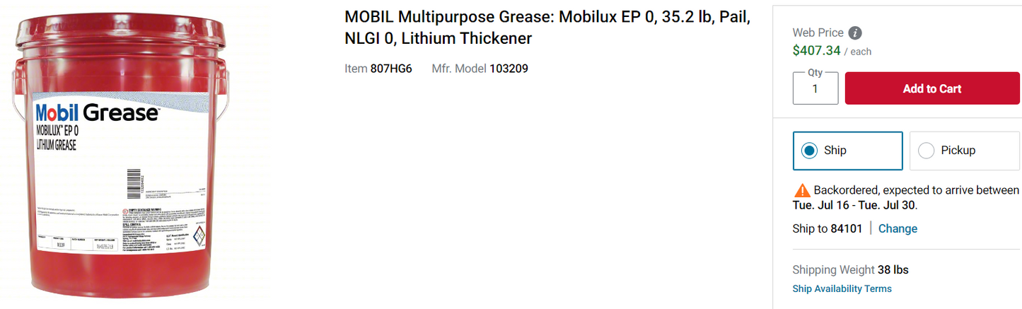 MOBIL Multipurpose Grease: Mobilux EP 0, 35.2 lb, Pail