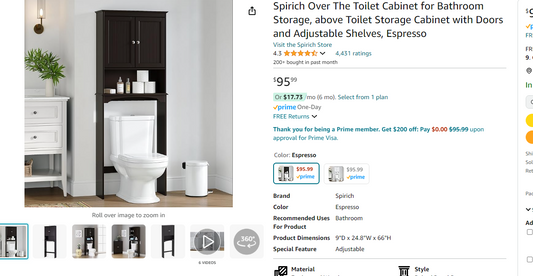 Spirich Over The Toilet Cabinet for Bathroom Storage, Above Toilet Storage Cabinet with Doors and Adjustable Shelves, Espresso