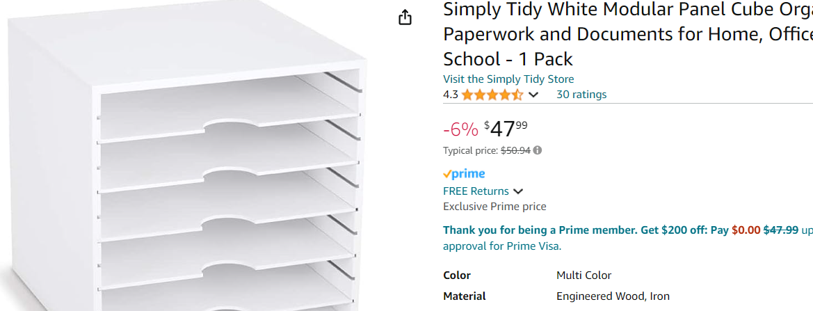 Simply Tidy White Modular Panel Cube Organize Paperwork and Documents for Home, Office, and School - 1 Pack