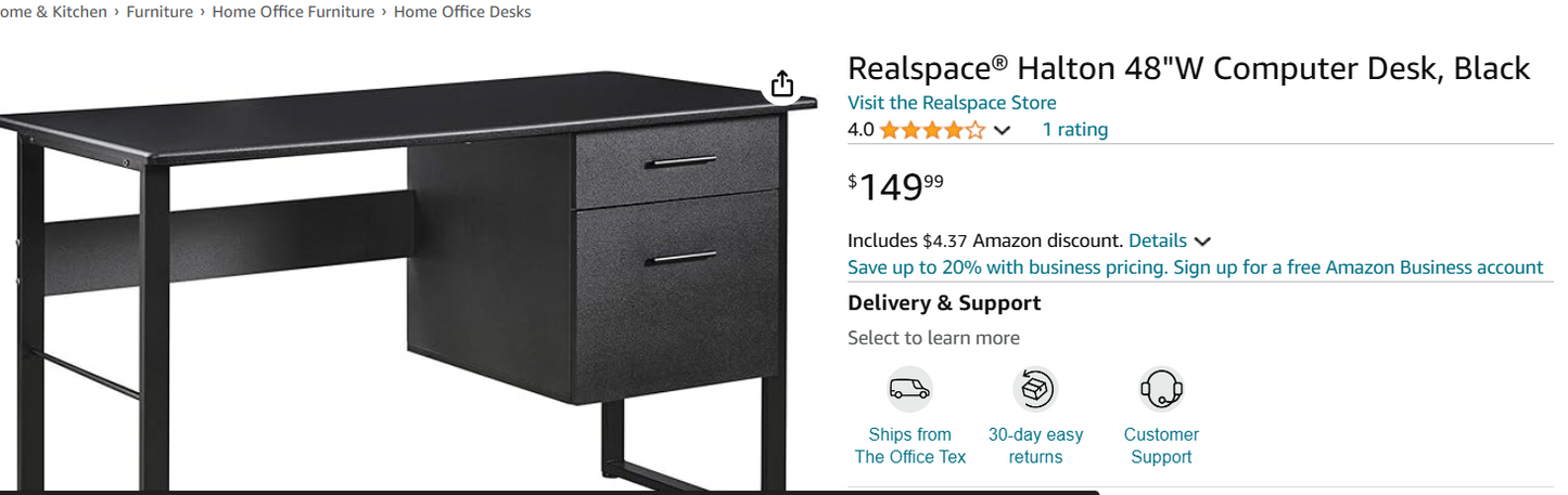 Realspace® Halton 48"W Computer Desk, Black