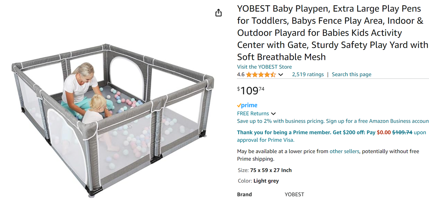 YOBEST Baby Playpen, Extra Large Play Pens for Toddlers