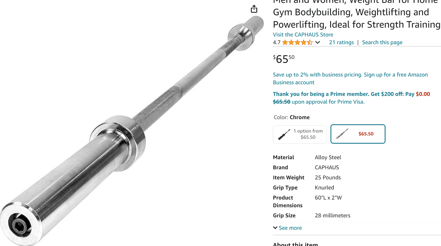 Sporzon! Olympic Barbell Standard Weightlifting Barbell 2-inch, 5FT Chrome